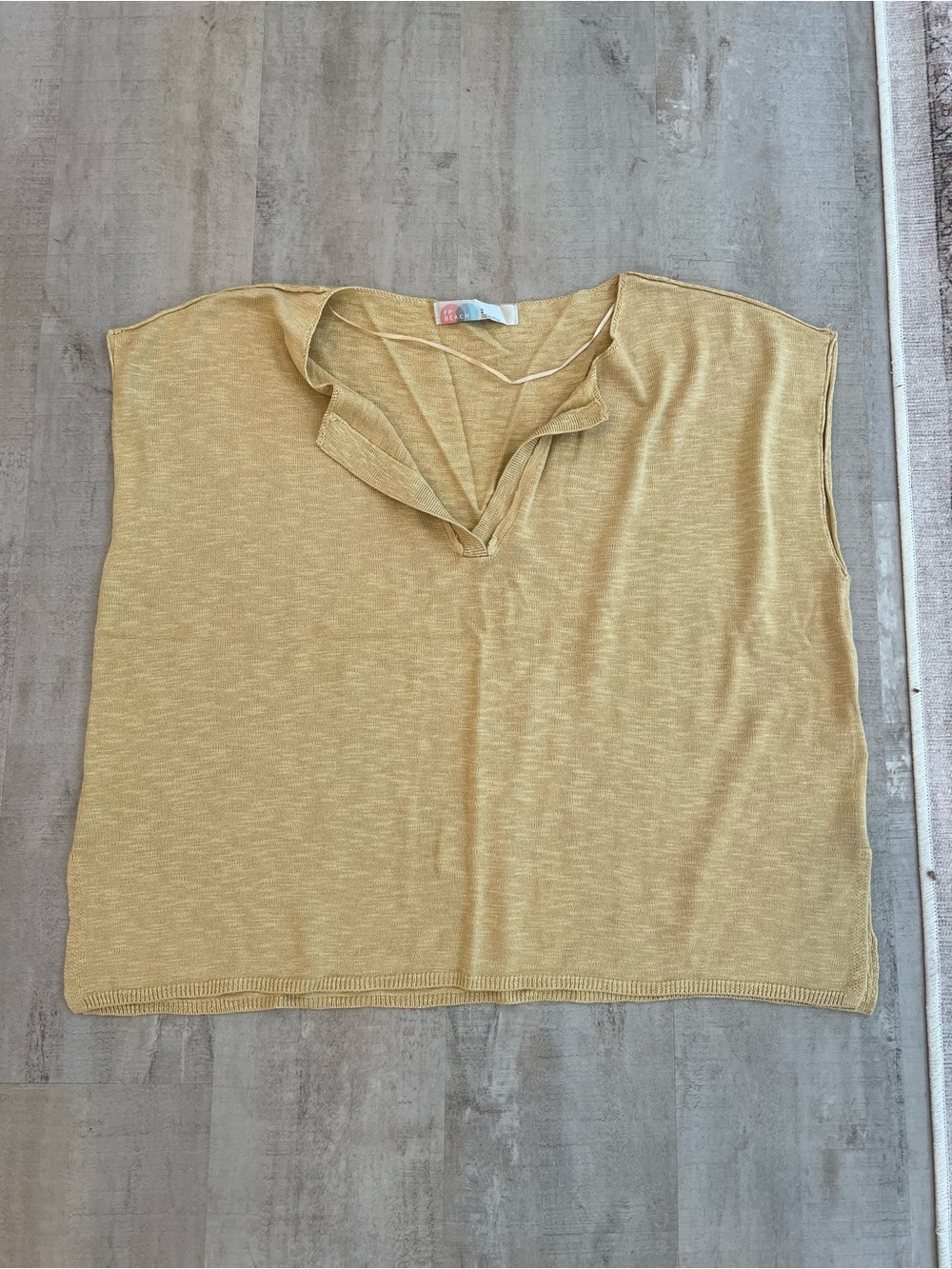 Free People Mustard Split V Short Sleeve Knit Top